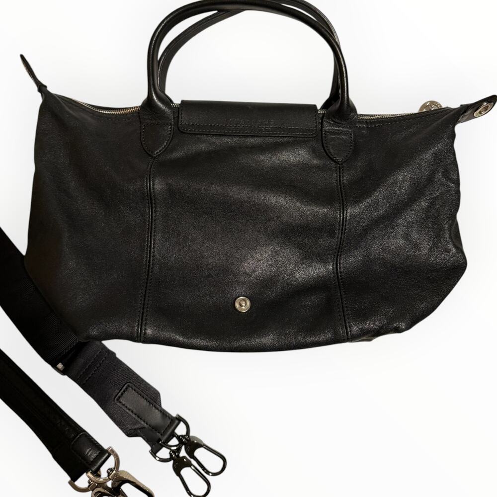 Longchamp Black Leather Top-Handle Satchel with Removable Strap - Picture 7 of 12